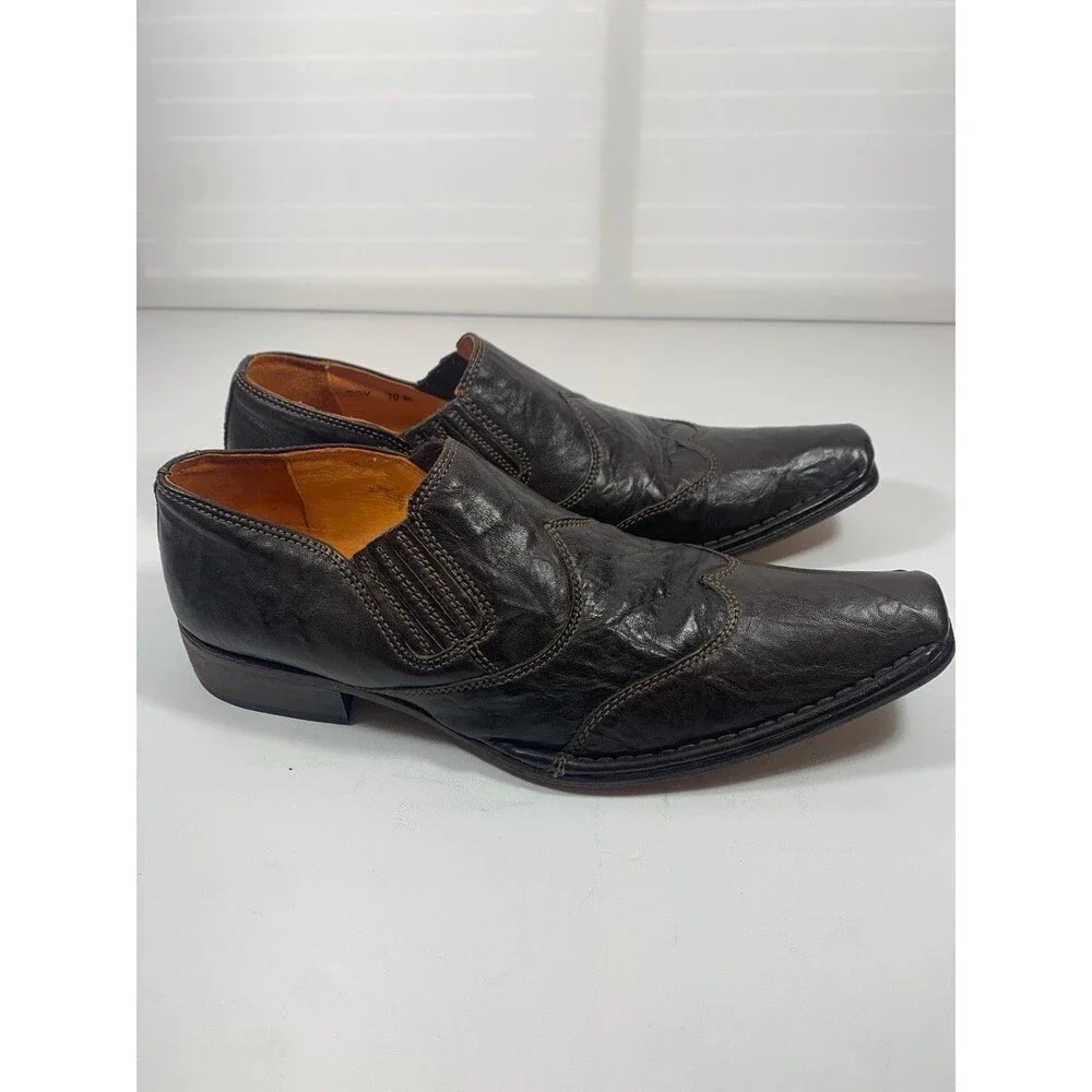 GUESS by Marciano ROY Men 10 M Brown Leather Slip On Loafers Dress Shoes Romania